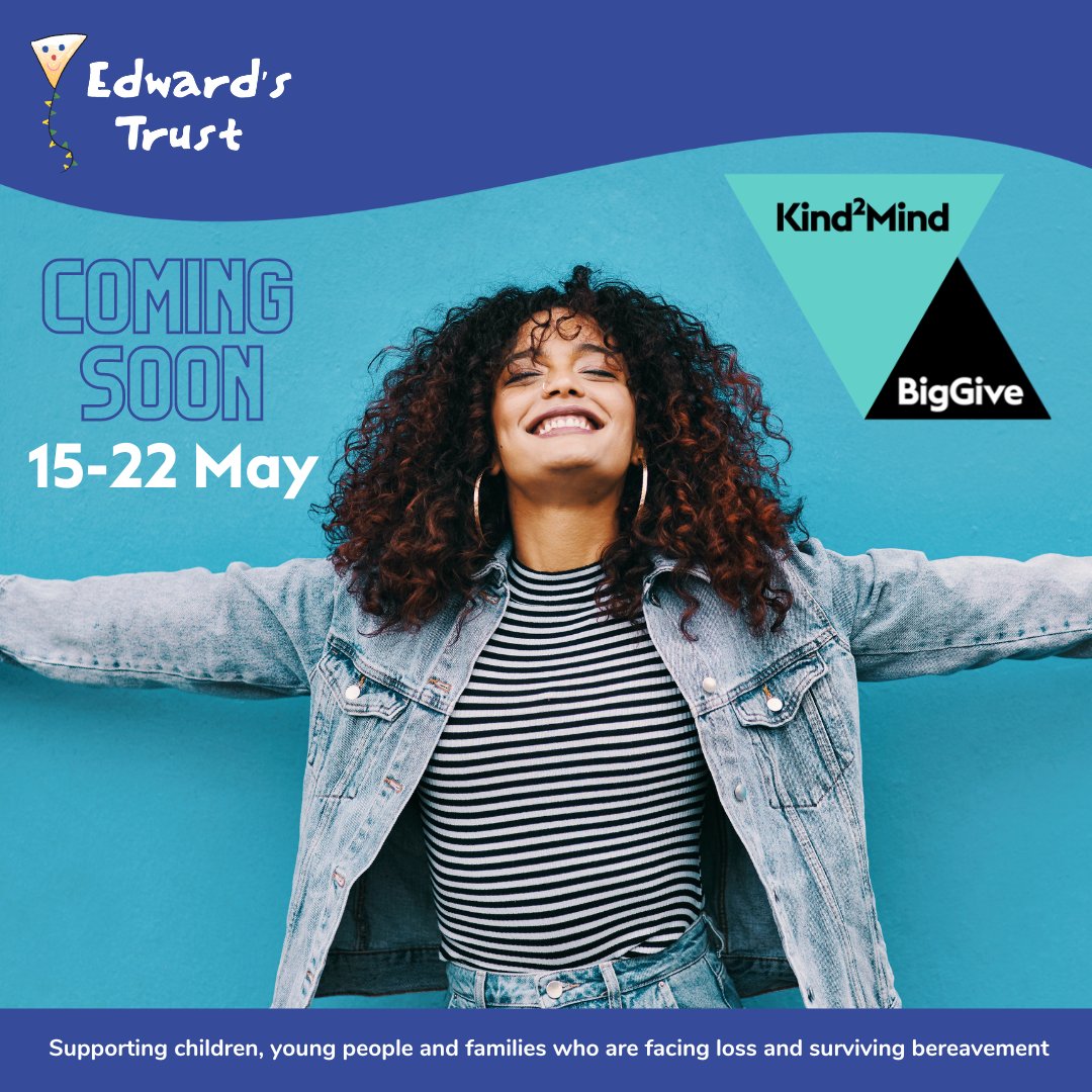 It's coming!! An amazing, one week only opportunity to have your donation DOUBLED! 15-22 MAY is <a href="/biggive/">Big Give</a> week to support our mental health work with bereaved young people. Put the date in your diary&amp; watch this space for the link to give! #MentalHealthAwarenessWeek #Kind2Mind
