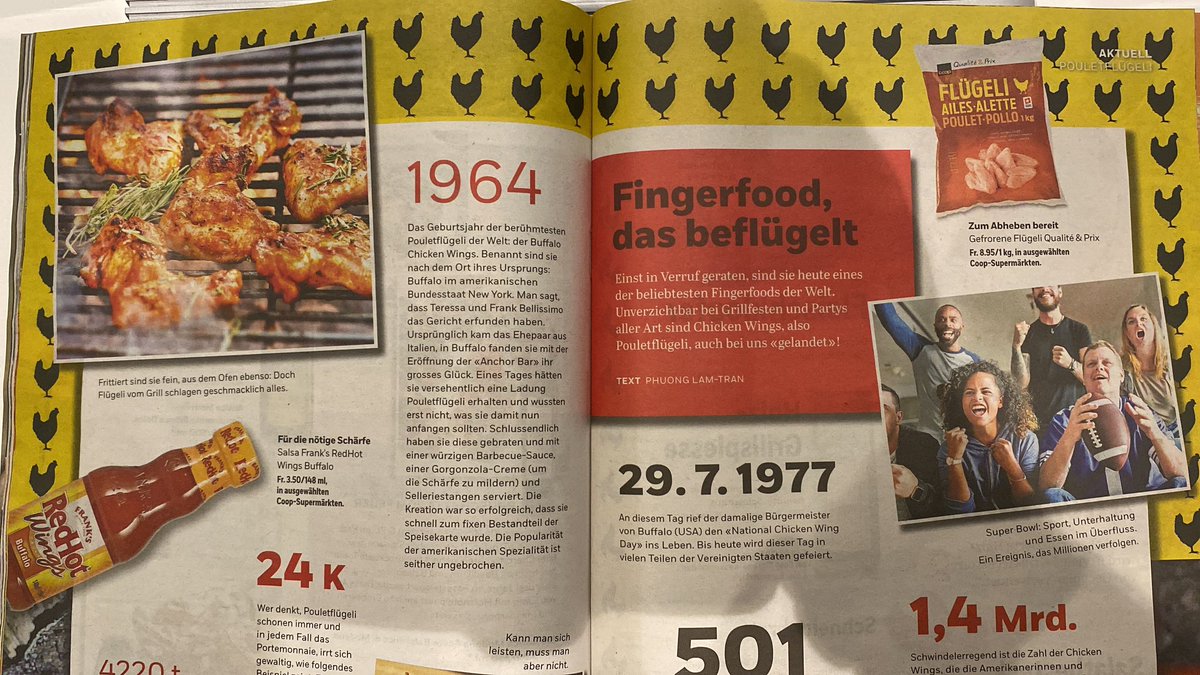Hey <a href="/coop_ch/">coop_ch</a> eine Doppelseite über poulet flügeli, Buffalo Wings erwähnt aber dann kein Rezept dazu in der Zeitung ? Grenzt schon ein bisschen an Folter 😂