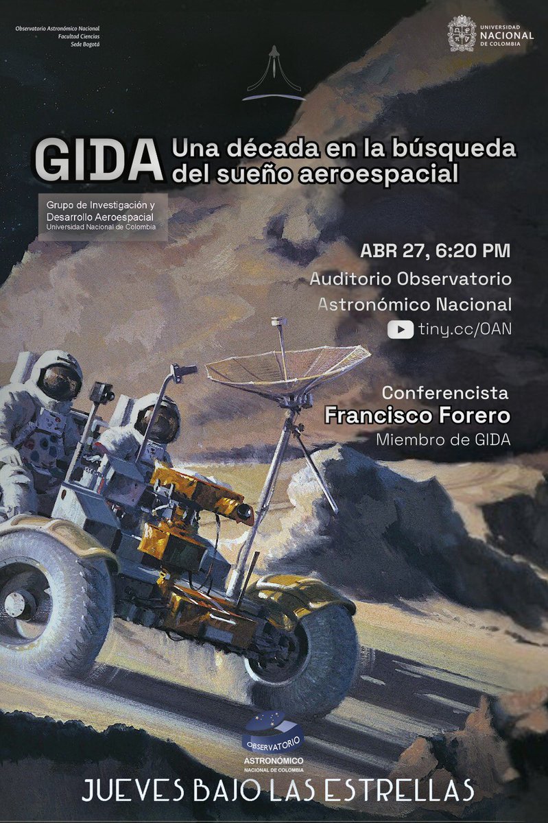Esta semana en #JuevesBajoLasEstrellas 🌌 vamos a celebrar los primeros 10 años de <a href="/GIDAUN/">GIDA-UN</a> 🔭

¡Acompáñanos!
<a href="/astronomiaOAN/">Observatorio Astronómico - Universidad Nacional</a>