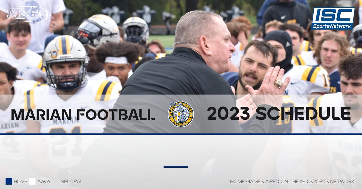 MUKnights's tweet photo. Tomorrow we are going to release the 2023 Marian football schedule!!

Get ready @MarianUFootball fans, the season is coming around the corner! https://t.co/cyLcT3OxKP