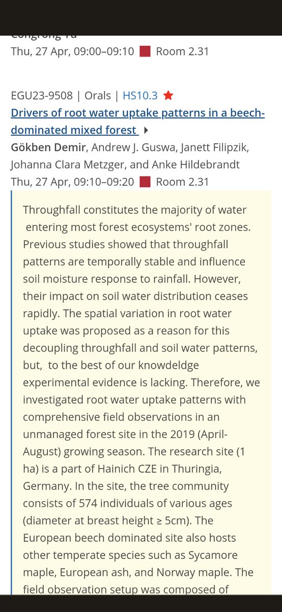Gokben (@gkbndemir) on Twitter photo are you interested in understanding how canopy partitioning of precipitation affects hydrological and biogeochemical processes? would you like to hear about drivers of root water uptake patterns in a temperate forest? come to the session #egu2023 #EGU23 HS10.3 & my talk tomorrow! are you interested in understanding how canopy partitioning of precipitation affects hydrological and biogeochemical processes? would you like to hear about drivers of root water uptake patterns in a temperate forest? come to the session #egu2023 #EGU23 HS10.3 & my talk tomorrow!