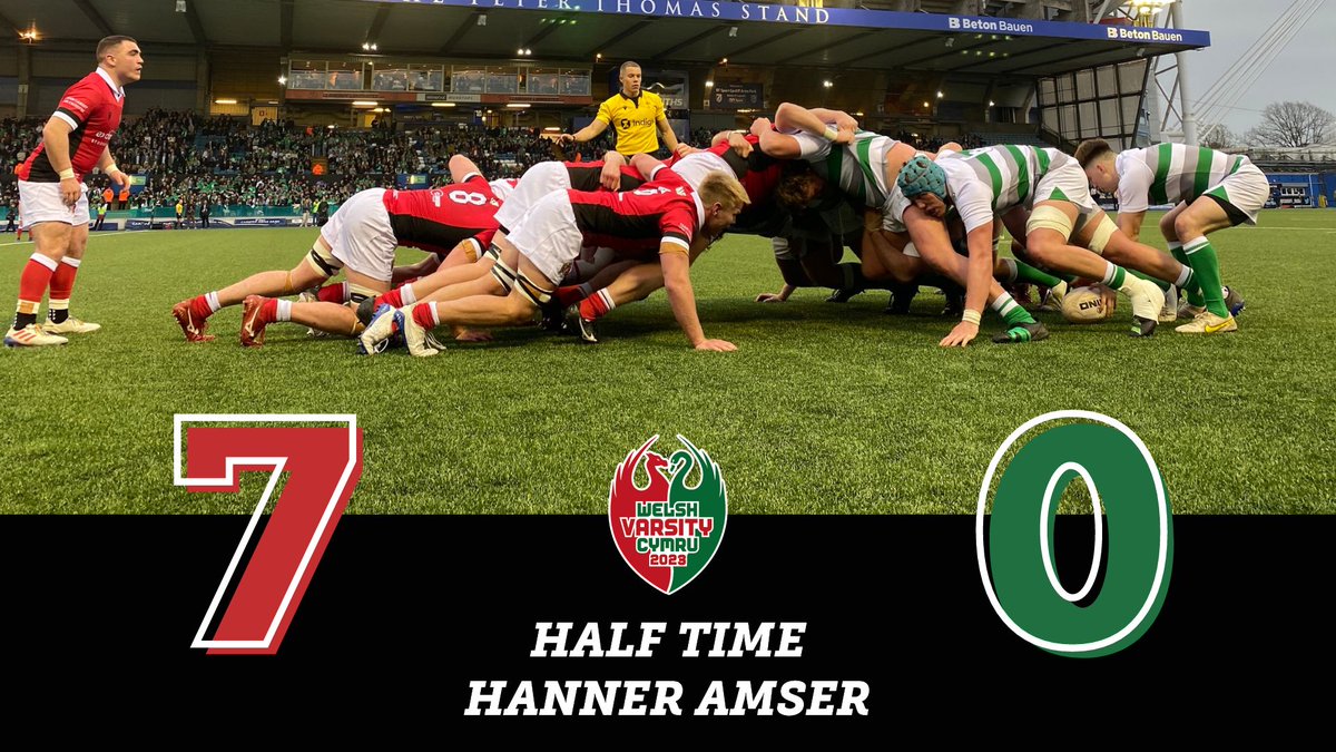 🏴󠁧󠁢󠁷󠁬󠁳󠁿 SCORE UPDATE | SGÔR DDIWEDDARAF 🏴󠁧󠁢󠁷󠁬󠁳󠁿 It's half time at @ArmsParkCardiff and Cardiff are leading Swansea 7-0 in the Men's Rugby. There's still all to play for in the second half! #WelshVarsity23 #TeamCardiff #GWA23