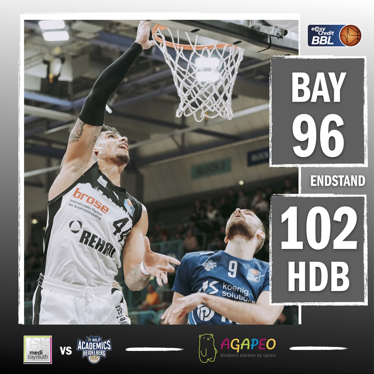 Bitter, aber jetzt ist es definitiv. Wir können unser Heimspiel gegen Heidelberg nicht gewinnen und stehen somit als erster Absteiger fest.
Foto: <a href="/Ochsenfoto/">Ochsenfoto.de</a>  
#gomedi #WeAreMedi #BAYHDB #StrongerTogether #BayreuthOhneGewalt