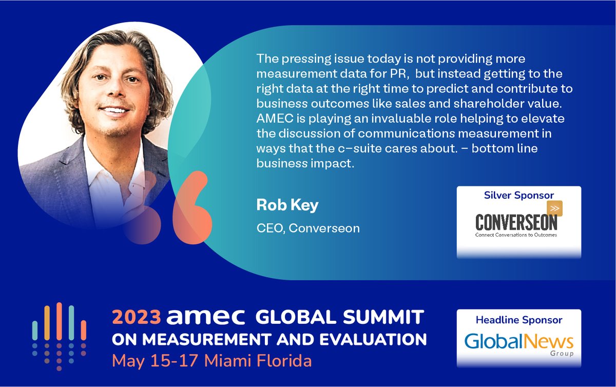AmecOrg's tweet photo. Thank you to our Silver Sponsor @converseon  for supporting the 2023 AMEC Global Summit on Measurement and Evaluation, in Miami, 15-17 May. A word from @robkey  Key!
#amec #amecsummmit #sponsor #thankyou #support https://t.co/T5FgRTYS1W
