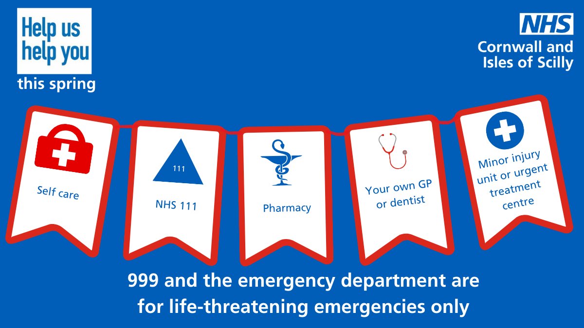 The bank holiday and more planned strikes are likely to impact Cornwall's busy NHS services.

Please help us prioritise care for those most in need by choosing services wisely.

#HelpUsHelpYou 🔗 ow.ly/79ZN50NUIHB
Industrial action 🔗 ow.ly/K7JV50NUIHE