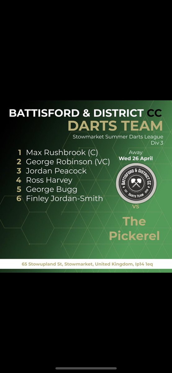 Tonight’s team as we face The Pickerel (A) #uppatrees 🎯🌳