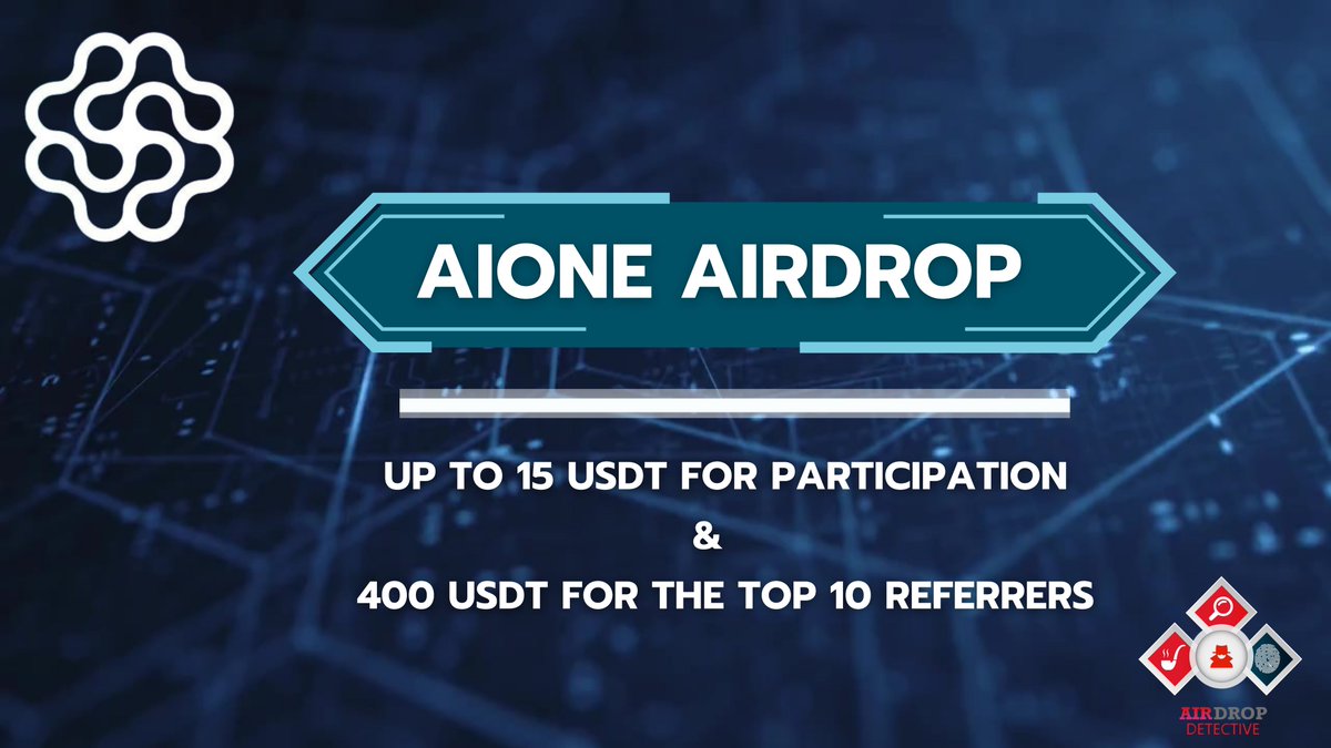 🔍 AiONE #Airdrop

🏆 Total Airdrop Pool: 1000 USDT

🔴 Start the airdrop bot t.me/AiONEAirdropBot

🔘 Do the tasks on the bot &amp; submit your data

🔘 Details: t.me/AirdropDetecti…

#Airdrops #AiONE #Bitcoin #AirdropDetective #cryptocurrency