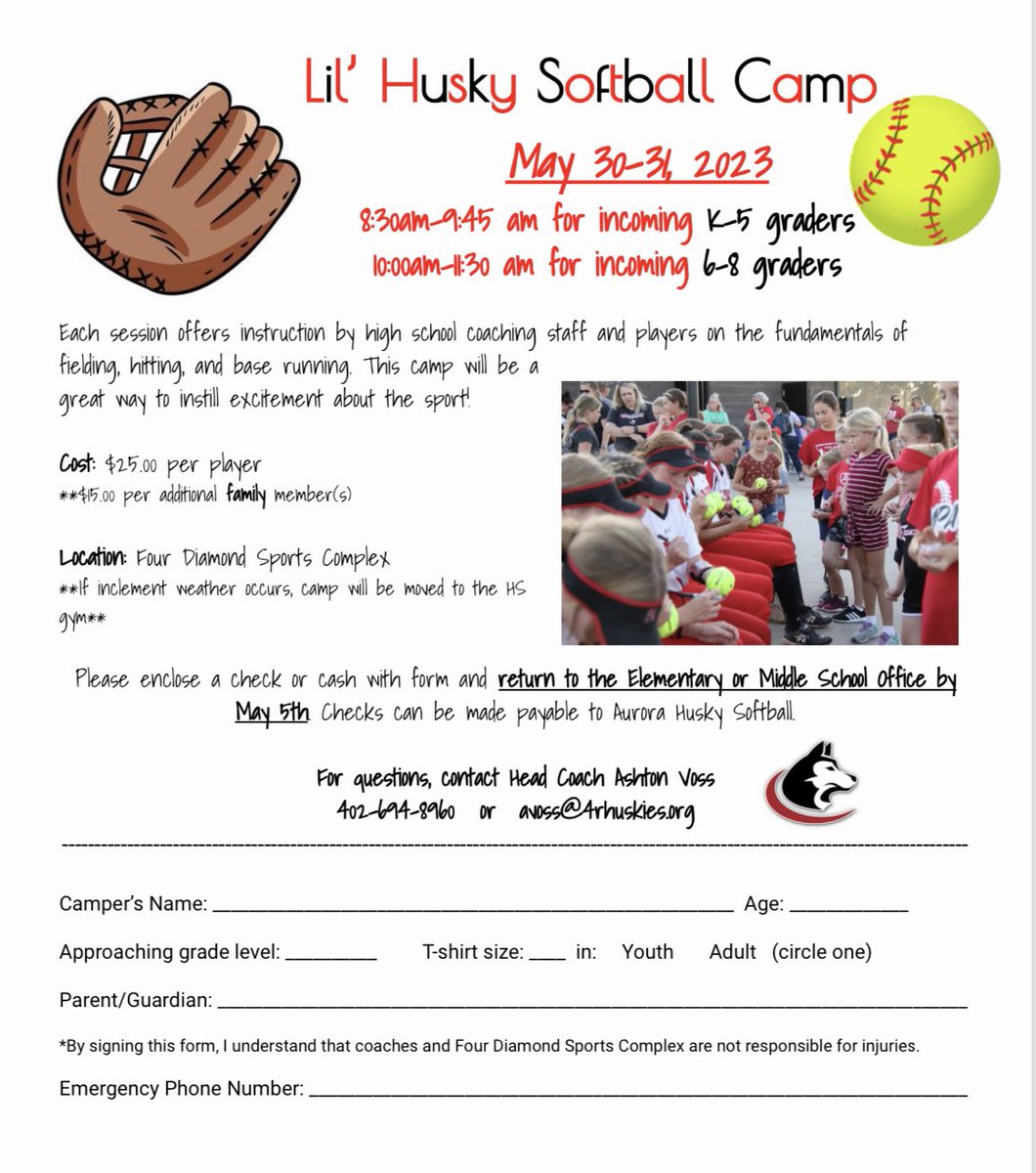 Lil’ Husky Camp dates. Want to register online instead? Click the link below: forms.gle/KtTywdg2jLpXZM…