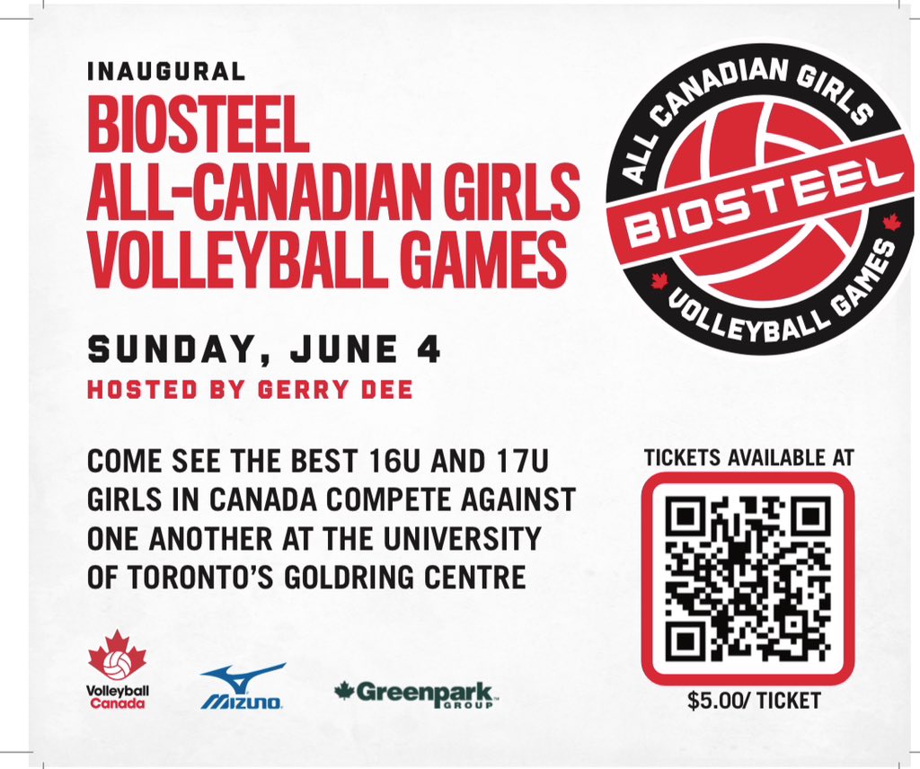gerrydee's tweet image. Tickets NOW ON SALE!

Bring your teams to show your support and enjoy some great matches featuring the best our country has to offer in girls volleyball. 

Tickets at: allcanadianvolleyball.com 

See you on June 4th!