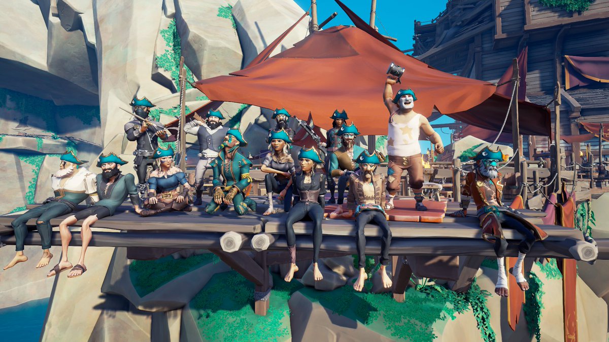 MizzenMazen's tweet photo. Me and my #BeMorePirate group decided to get together to take a few screenies with our new hat! wanted to thank them all again for being apart of this project and long running dream! 😍🎉

#SeaOfThieves @SeaOfThieves credit to @Joel71034850 for the pics! https://t.co/UjuKlOtZXb