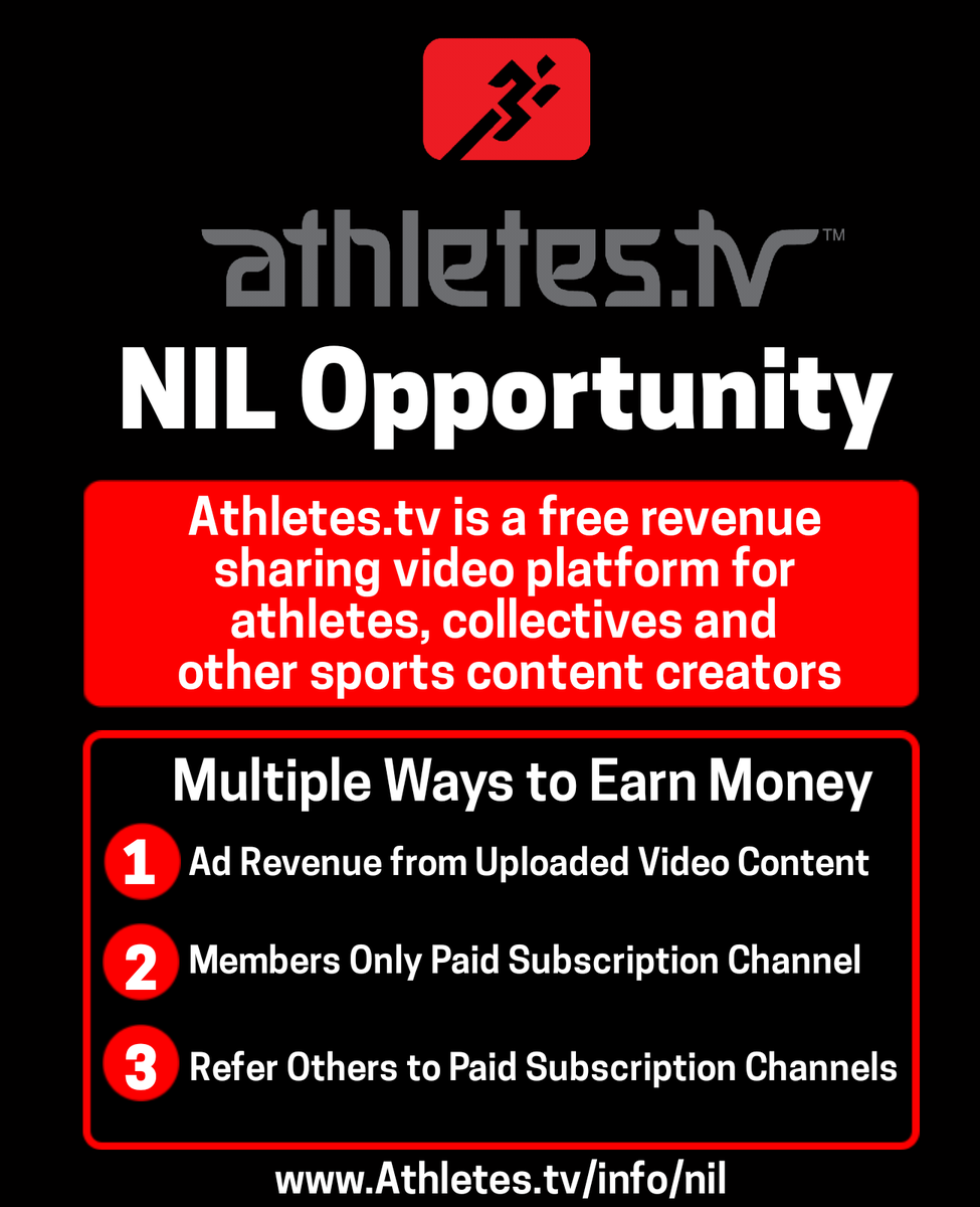 Athletes.tv provides an NIL opportunity for all athletes &amp; collectives. Earn money as a content creator or by referring others to subscribe to members only channels on Athletes.tv. Sign up for a free account to get started.
#NIL #nameimagelikeness #athlete