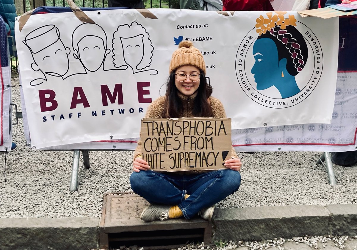 DrSarahLiu's tweet photo. What a beautiful day to be singing and dancing for #TransRights! Our students are so amazing. They are the reason why I love working in a university. They bring us hope and they really are the future. 🥹❤️🏳️‍⚧️🏳️‍⚧️🏳️‍⚧️ https://t.co/1iZZYXm9tk
