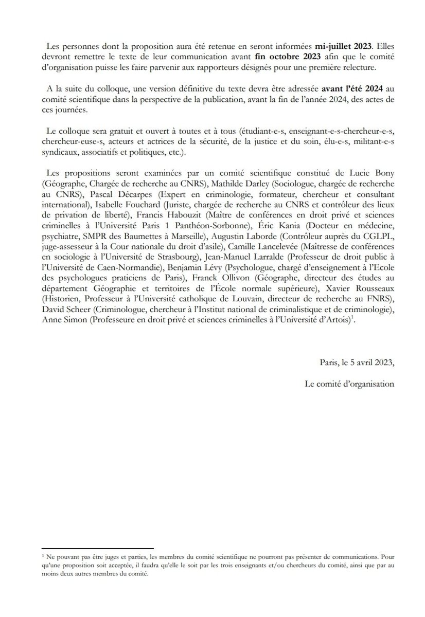 aSimonPenal's tweet photo. 🔬Avis aux jeunes chercheuses et jeunes chercheurs ! Le prochain colloque sur la privation de liberté aura lieu en mars 2024 à Paris sur le thème "les populations de la privation de liberté" - Envoyez-nous vos propositions de contributions 🤓 @SorbonneParis1 @Univ_Artois https://t.co/bbDtS82cHR