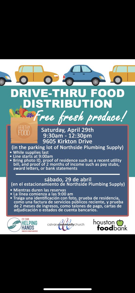 Hello <a href="/BaneElementary/">Bane Elementary</a> Families, you are invited to this food distribution! Familias le invitamos a esta distribución de comida! Por <a href="/CyFairISD/">Cypress-Fairbanks ISD</a> ❤️