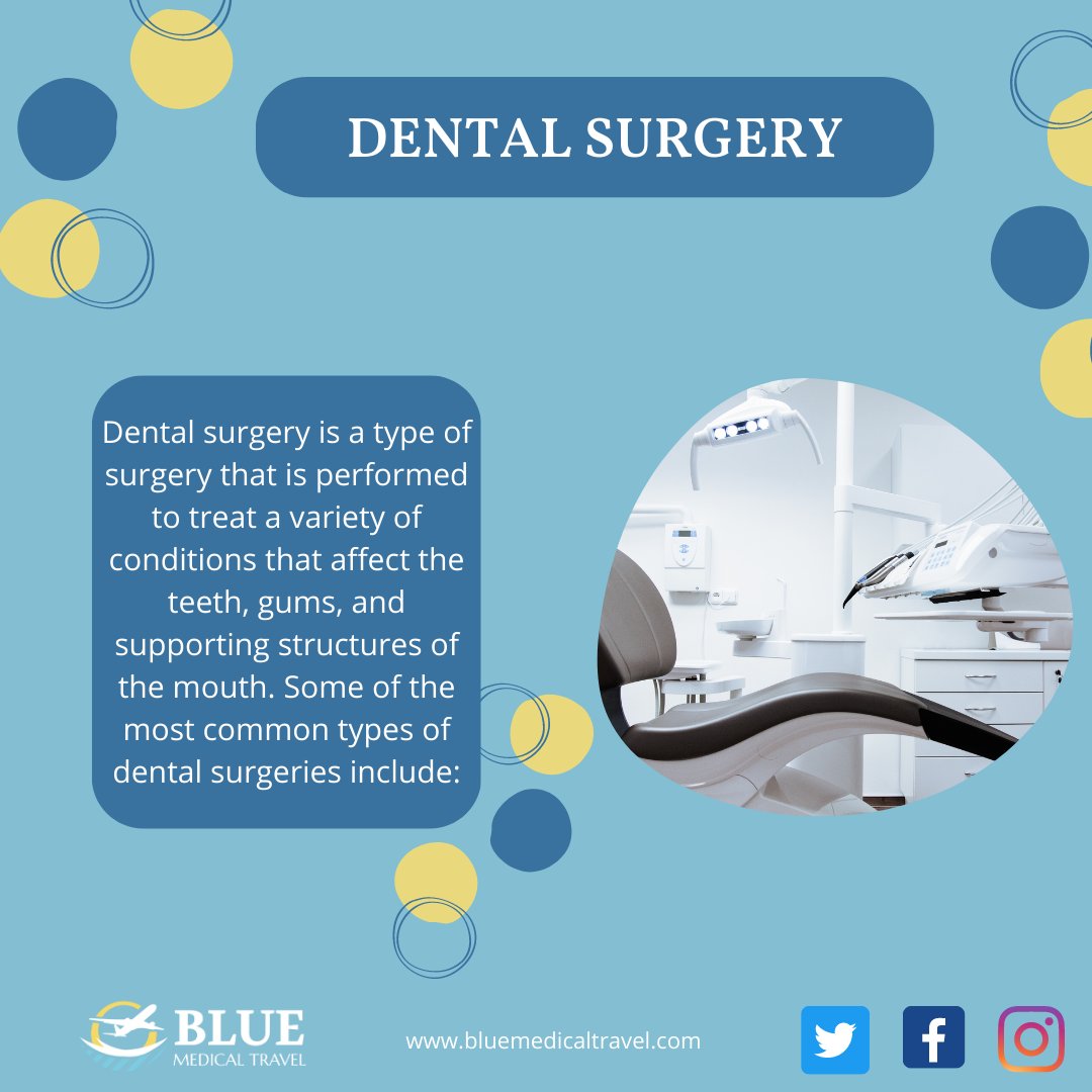 BlueMedicalTra1's tweet photo. #Dental #surgery  refers to any surgical procedure that involves the #teeth , gums or jaw. Some common dental surgeries include #toothextraction, root canal treatment, dental #implants and gum surgery.

#bluemedicaltravel #travelagency https://t.co/HimtweSn9f