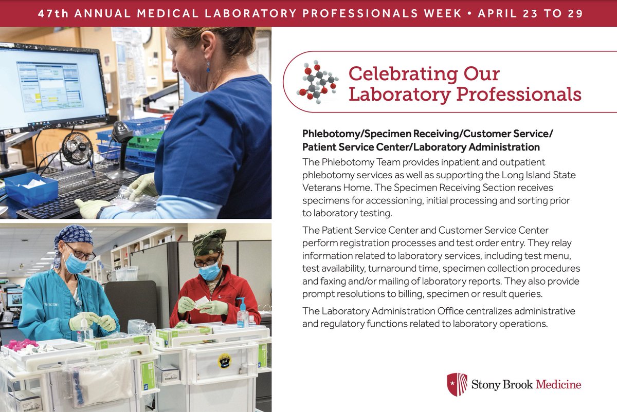 SBMPathology's tweet photo. Our lab professionals ensure Stony Brook Labs keep working smoothly. Here are our phlebotomists and techs hard at work! Can you spot the #Cellavision station? @StonyBrookMed #labweek #pathology https://t.co/qWfpYtBMrz