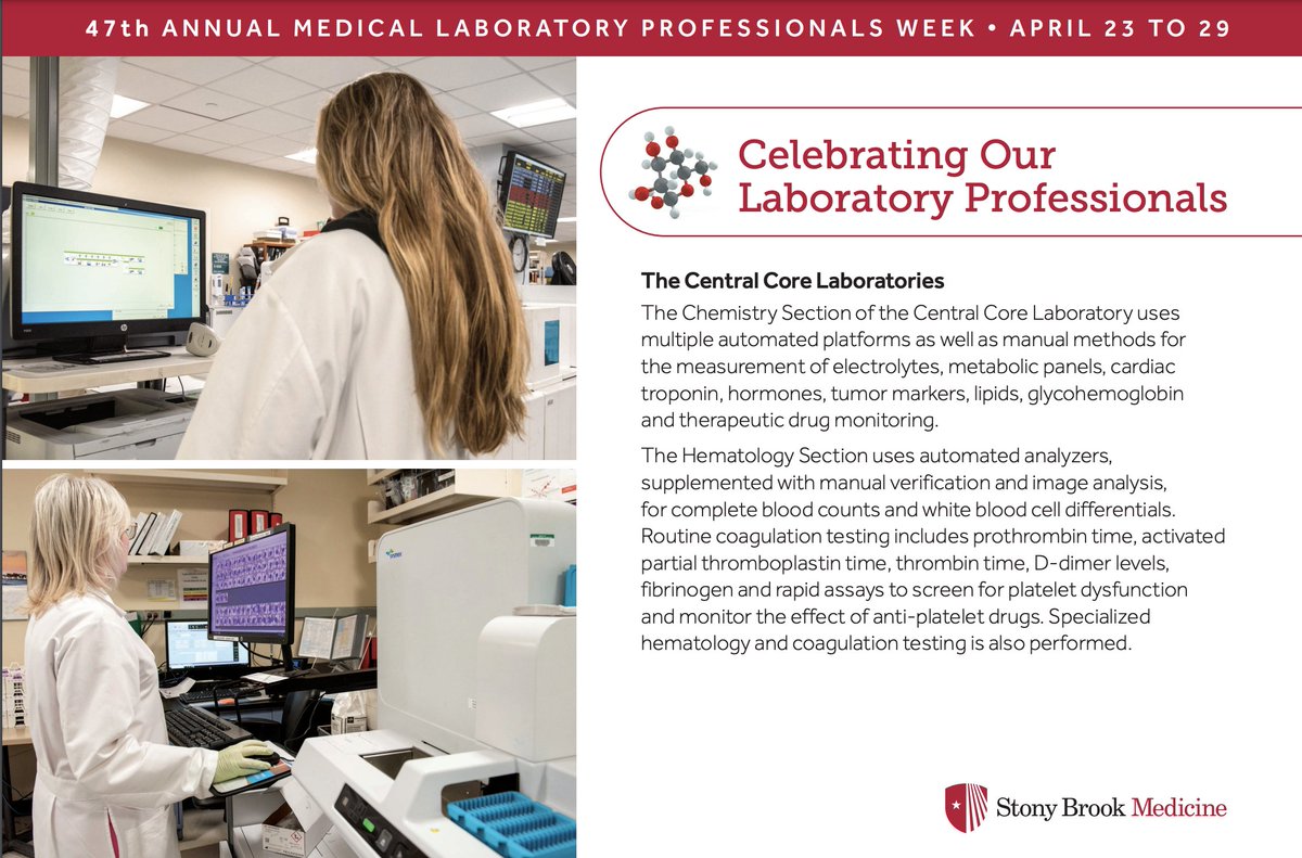 SBMPathology's tweet photo. Our lab professionals ensure Stony Brook Labs keep working smoothly. Here are our phlebotomists and techs hard at work! Can you spot the #Cellavision station? @StonyBrookMed #labweek #pathology https://t.co/qWfpYtBMrz