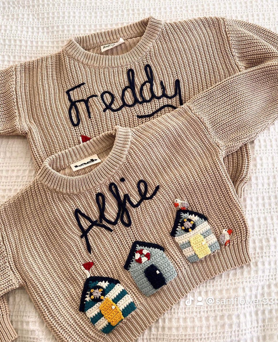 SamFlower93's tweet photo. My insanely talented fiancé @EstherAdele has started a new side hustle creating personalised knitwear for little ones. 

Check out some of her creations and follow @DaisyandRiverShop on insta 👉 https://t.co/oH7XHRrAx2 https://t.co/3L5PEj3LhV