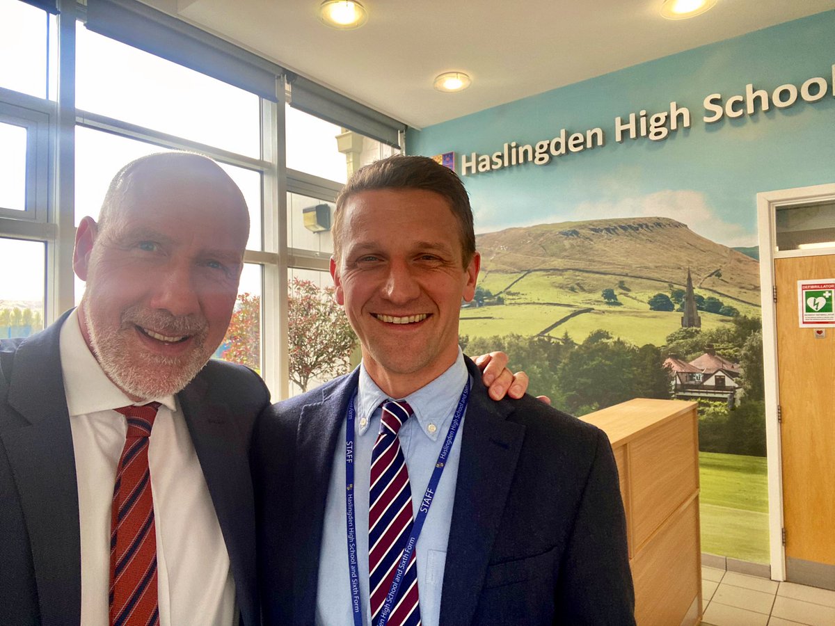 RealGeoffBarton's tweet photo. Just home from an energising day visiting @HaslingdenHigh, Lancashire - a school that lives and breathes clear values, high expectations, deep humanity. Thanks to Headteacher @mrclarke05 (@ASCL_UK Exec member) and the whole staff team for making me so welcome. https://t.co/30GAeIGo7E