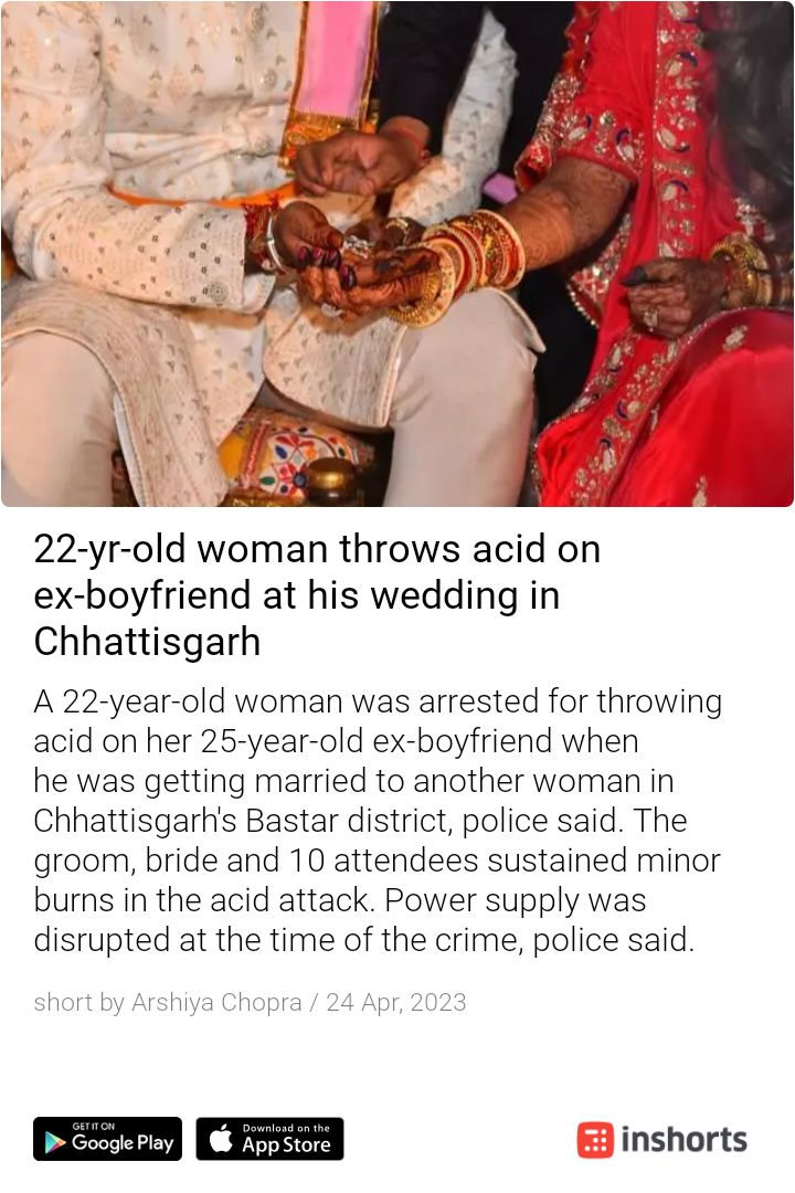 AKReturnss's tweet photo. 22-year-old woman throws acid on ex-boyfriend at his wedding in Chhattisgarh #AcidAttackOnMen

Why is this news not covered by @htTweets yet?

Why this news agency doesn't show news where crimes are done by women?

Why is this gender biasness in ur organization?@psomeshw @HT_Ed https://t.co/NjtVUa6WWd