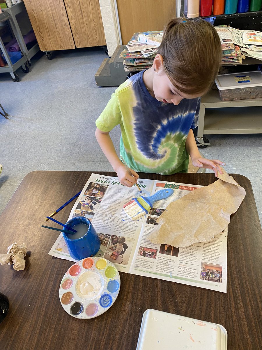 Sophia and Anna glazing ceramic paint brushes! 🌈 🖌️