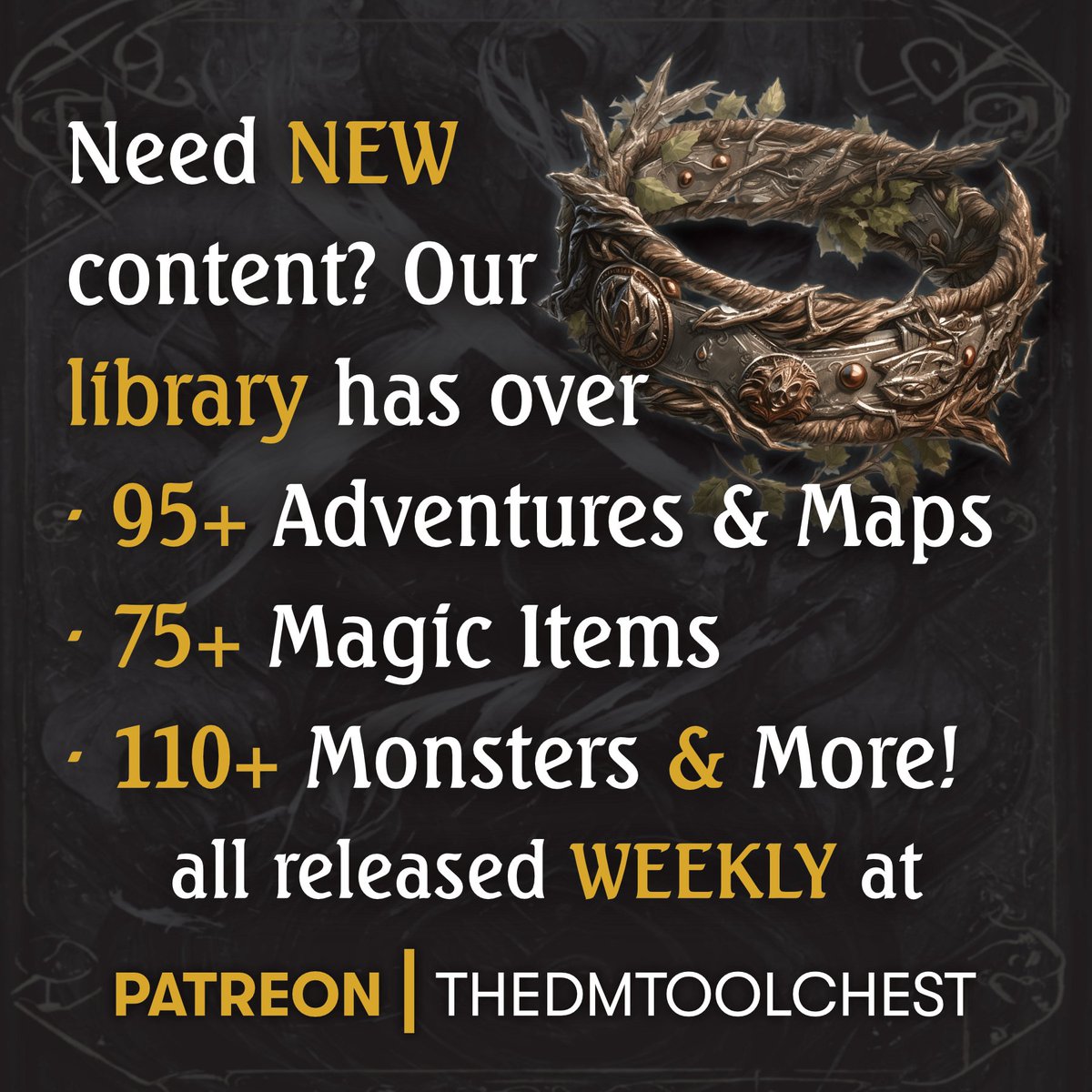 thedmtoolchest's tweet photo. FREE #dnd5e Mid-Week Magic Item! Entry # 80

Unleash your inner Groot with the Thorned Armlet! Grapple foes and protect yourself with the power of vines and thorns! 🌿👊

Grab it FREE here: https://t.co/L1gbj89cNN https://t.co/3HN6WvmJPK