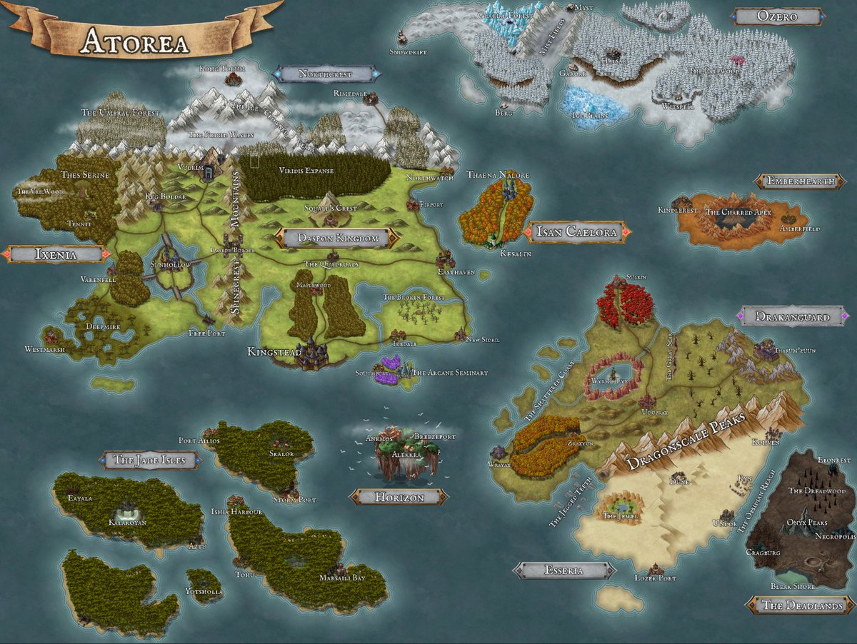 Welcome to Atorea! A WIP homebrew setting for all of my future #DnD campaigns and one shots! I've been working on it off and on for the last week or so. Pretty happy with my first crack at Inkarnate. Now I have to populate the world with governments, factions, and NPCs!