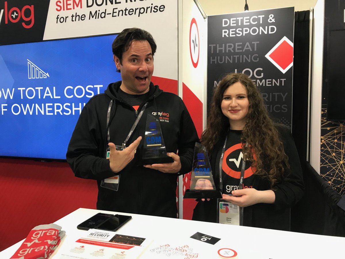 graylog2's tweet photo. We had an amazing day 2 at #RSAC yesterday!
You have another chance today to stop by our booth #6583 in Moscone North to talk with us about #logmanagement and #security ๐
See you soon! ๐ https://t.co/8rk37vK5so #RSAC2023 #cybersecurity #logdata #Graylog https://t.co/wHht3hAtdJ