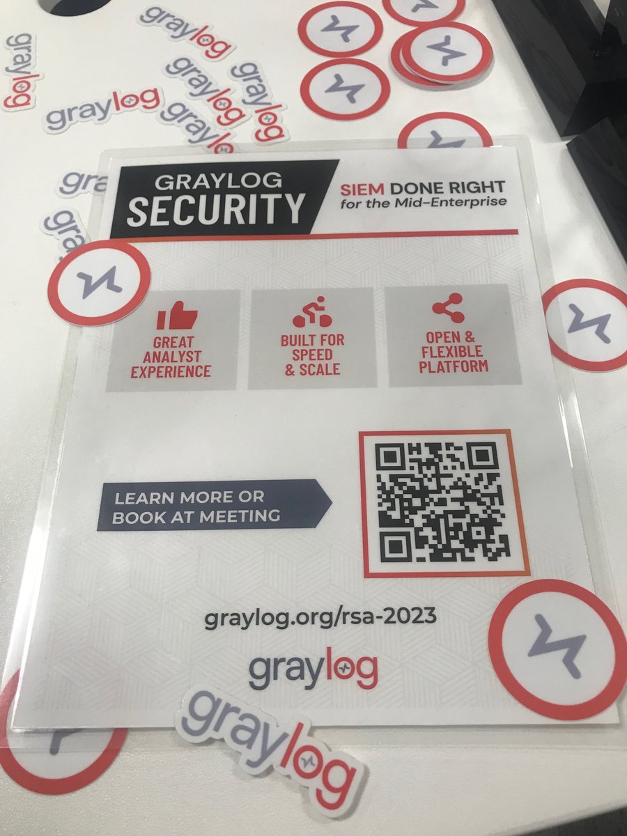 graylog2's tweet photo. We had an amazing day 2 at #RSAC yesterday!
You have another chance today to stop by our booth #6583 in Moscone North to talk with us about #logmanagement and #security ๐
See you soon! ๐ https://t.co/8rk37vK5so #RSAC2023 #cybersecurity #logdata #Graylog https://t.co/wHht3hAtdJ
