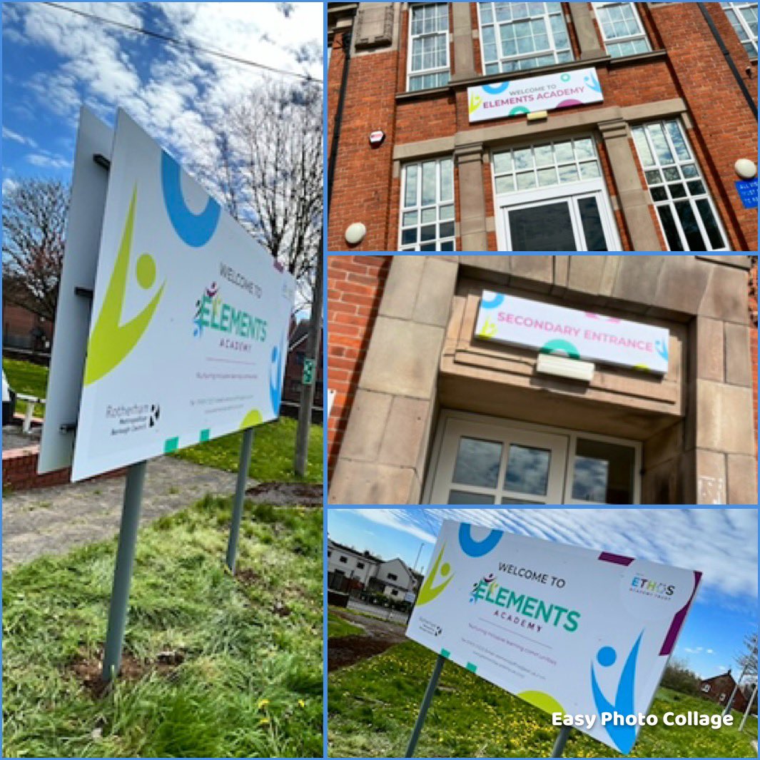 Gremedia2's tweet photo. New external signs recently manufactured and installed at Elements Academy Dinnington.
50mm return Aluminium sign trays installed above all entrances and a large double sided dibond sign installed onto sign poles at the front of the school.
#signtray #printing #install https://t.co/1TjM3WRbKf
