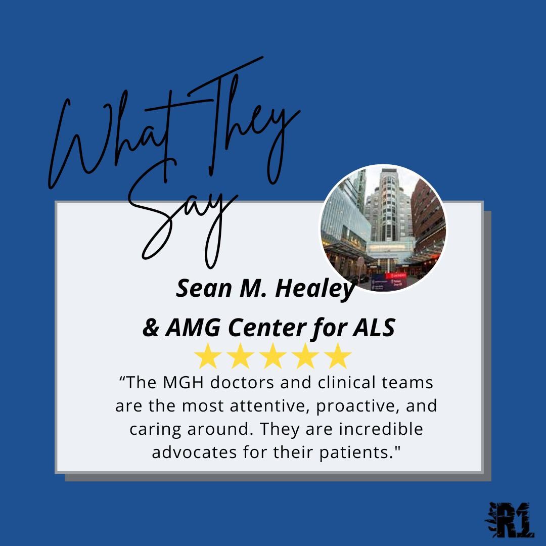 R1_Crew's tweet photo. Attentive, Proactive, Caring…three important traits that have earned the Healey Center 15 excellent ratings on the ALS Clinic Survey. 

Thank you, to all of the amazing people at the Sean M. Healy &amp; AMG Center for ALS, for continuing to lead the way. https://t.co/F13ToEyOwL