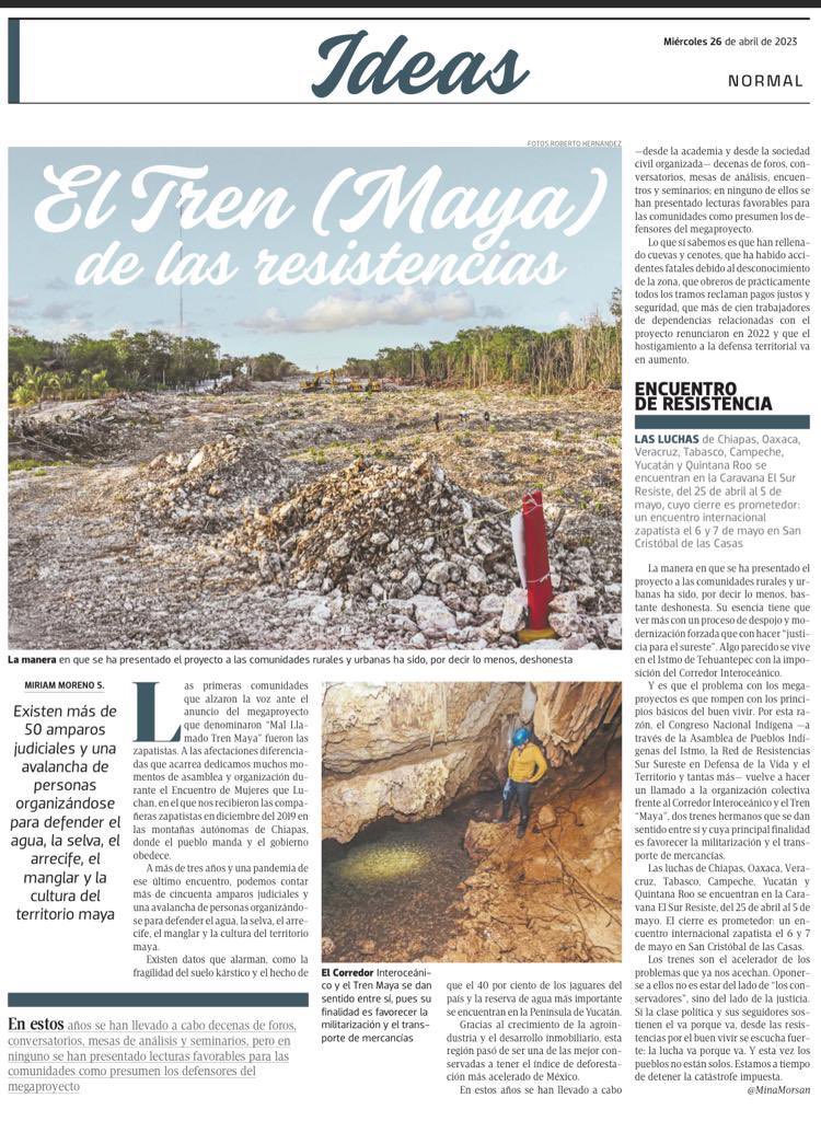 MinaMorsan's tweet photo. Ayer me informaron que la cueva Dama Blanca fue sepultada por el mal llamado #TrenMaya. La verdad sentí una impotencia muy cabrona, pero ser recibida por el fuego de los pueblos de #Oaxaca me abrazó el alma. Publiqué esto en @elsolde_mexico pa no olvidar que #ElSurResiste 🔥 https://t.co/OgmbbcTG61