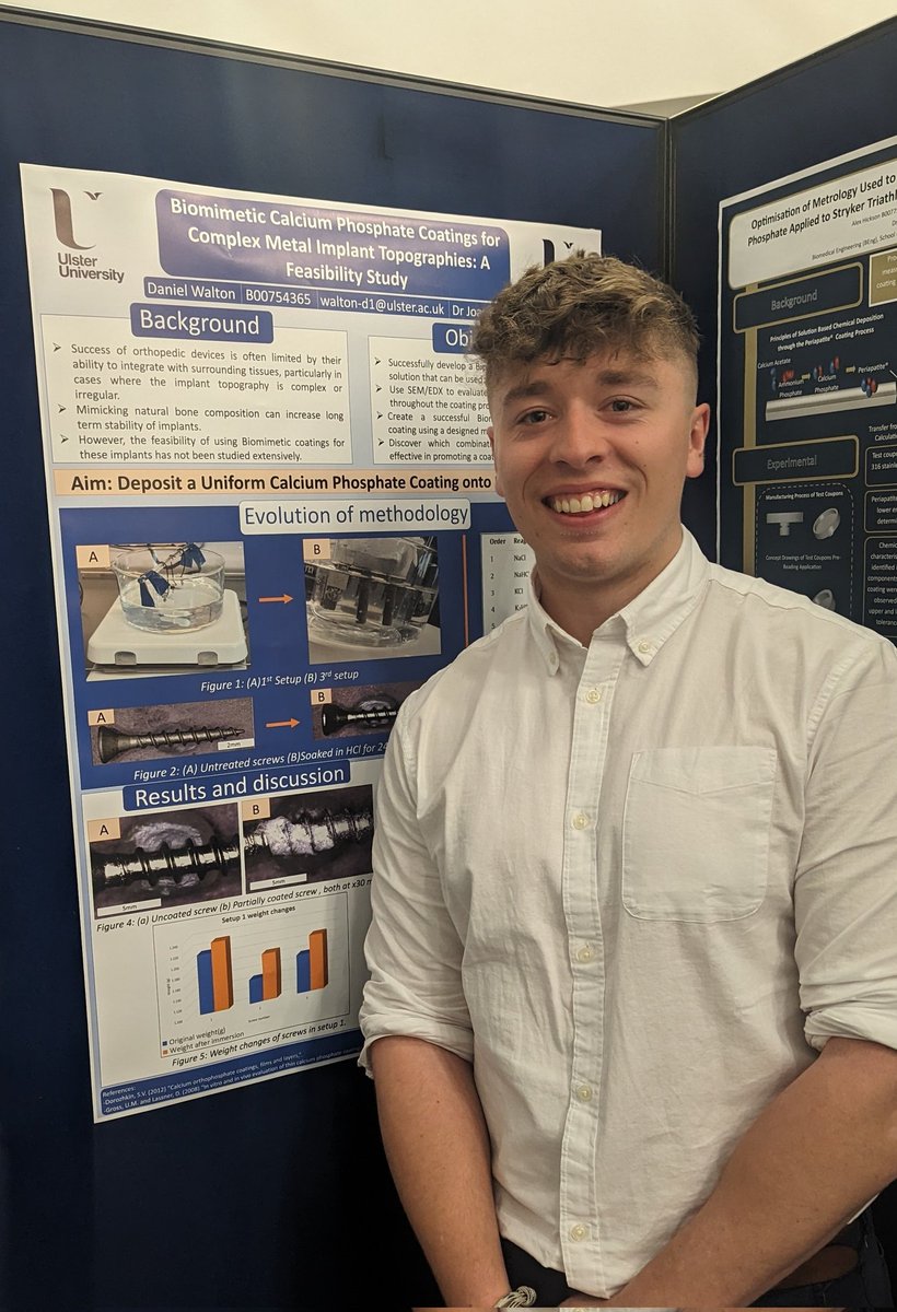 ward_joannae's tweet photo. MEng student @daniel_w_99 is next up showcasing his work in the development of immersion-based application of #calciumphosphate coatings to complex metal implant topographies focusing on screw-type implants for #orthopaedics 🦴

@UUEngineering @UUBiomaterials https://t.co/PDA7uvMdYS