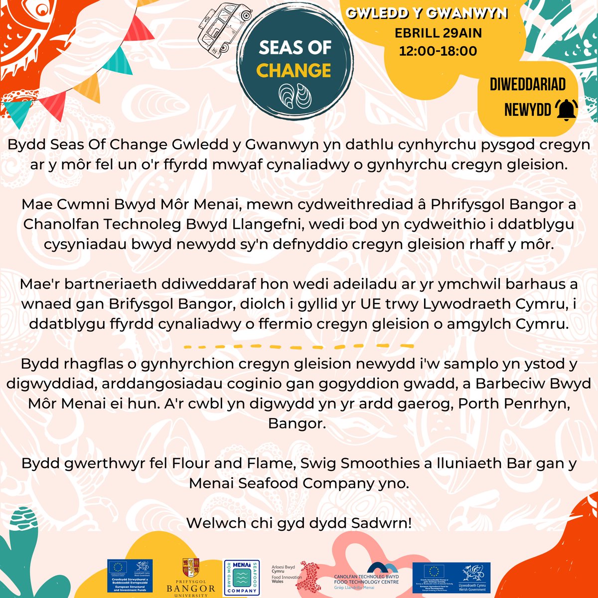 📢3 days to go until <a href="/TheMenaiSeafood/">The Menai Seafood Company</a> Spring Feast! Read below to find out more about the Seas Of Change project collaboration. Keep your eyes peeled for more exciting news about the event...posts are incoming!