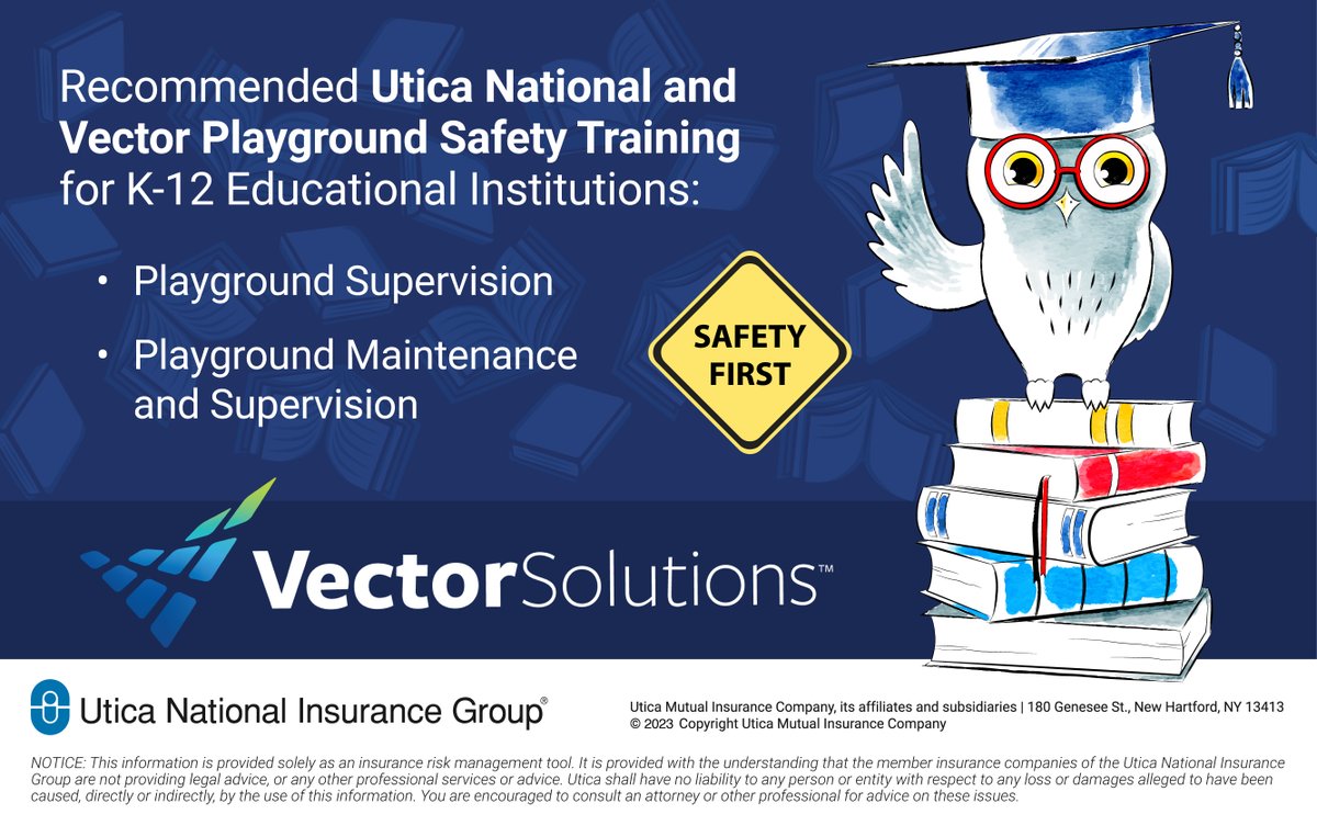It’s National Playground Safety Week.

If your school is a policyholder with the member companies of the Utica National Insurance group, take advantage of the many online courses offered through our partnership with <a href="/VS_K12/">Vector Solutions K-12</a>.

Visit uticanational.com/safety/eiu for more information.
