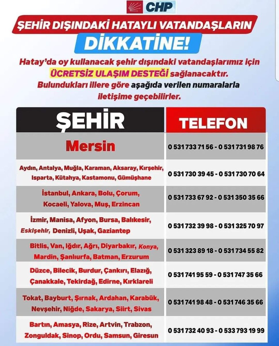 Hatay’a oy kullanmaya gidecekler için iletişim numaraları..