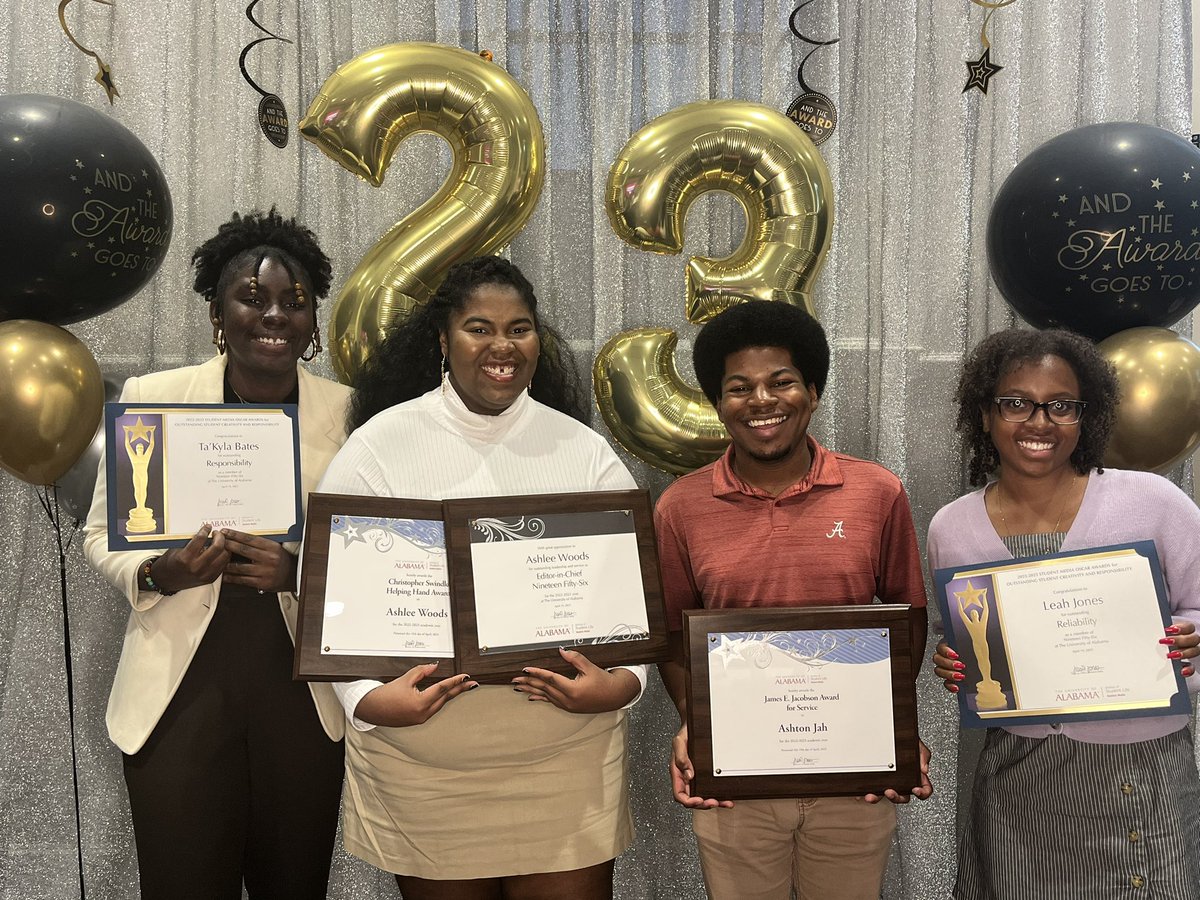1956Magazine's tweet photo. Winners: 

Ashlee Woods: 
- Outstanding Leadership &amp; Service for 1956 Magazine
- Christopher Swindle Helping Hand Award

Ta’Kyla Bates: 
- Outstanding Student: Responsibility

Ashton Jah:
- James E. Jacobson Award for Service 

Leah Jones: 
- Outstanding Student: Reliability https://t.co/dUSfuiC8zo