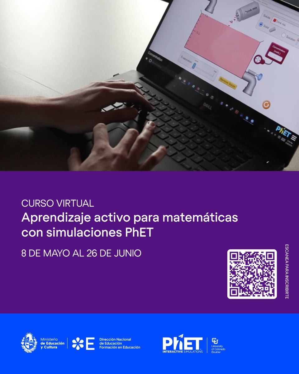 noelhv's tweet photo. 2 invitas más que interesantes para los profes de #Matemática
1)  Curso asincrónico de 45hs, certificado por @PhETsims  y @educacion_mec  
https://t.co/znzhzCqzpP 
cupos limitados!! https://t.co/2yuE1oh2q1