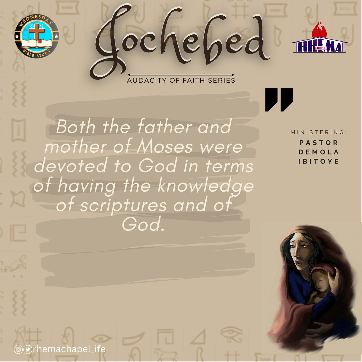 RhemaChapelxIfe's tweet photo. Faith is trusting in and praising the ability of God, and not in an expected result!
Check below for more excerpts from today's episode on the audacity of faith series
#RhemaIfe
#BibleStudy
#AudacityOfFaith
#Jochebed https://t.co/enRnDtFJJb