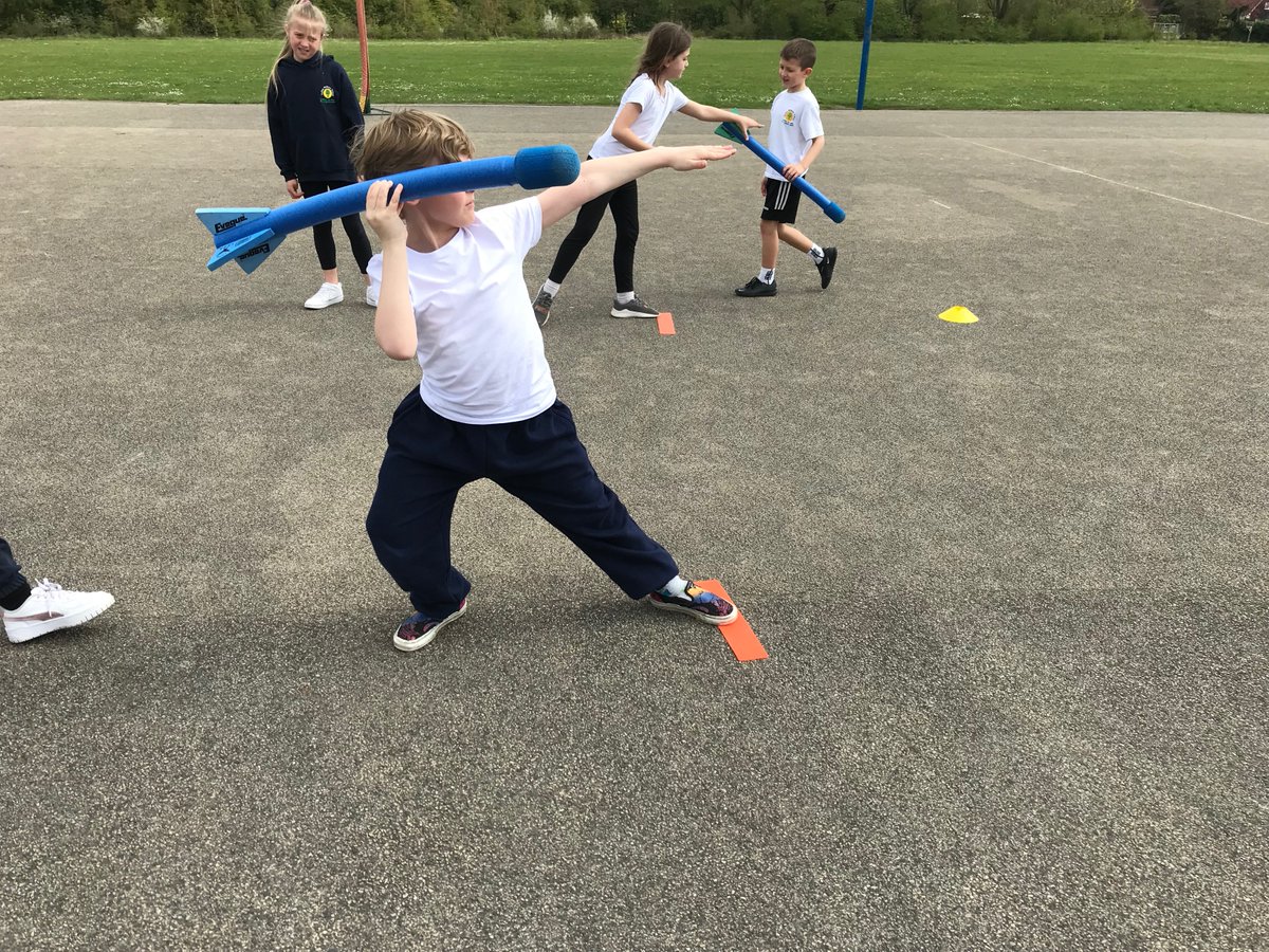3MO we’re learning to use the correct (Usain Bolt) stance when throwing the  javelin. Olympics  here we come! 😀👍🏻