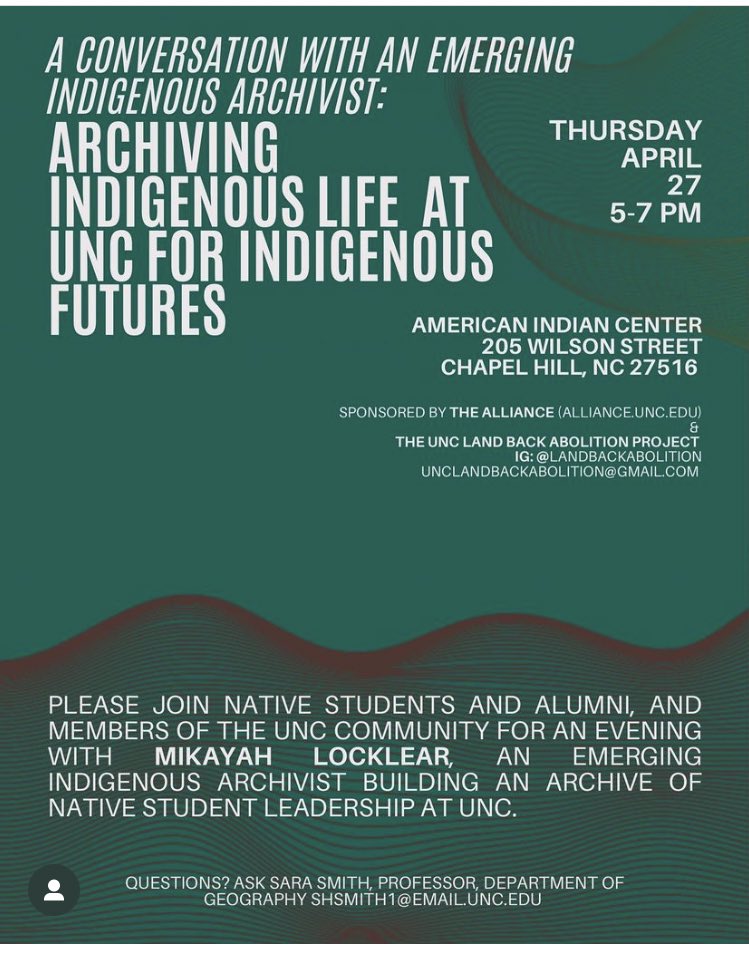 Y’all read about <a href="/LocklearMikayah/">Mikayah Locklear ☀️</a> in the DTH, come learn more about her work and the work of the Land Back Abolition Project tomorrow at <a href="/UNC_AIC/">UNC American Indian Center</a> ❤️‍🔥❤️‍🔥❤️‍🔥 w <a href="/uncLandBack/">UNC Land Back Abolition Project</a> <a href="/daniellepurifoy/">D.P. is @dpurifoy.bsky.social</a>