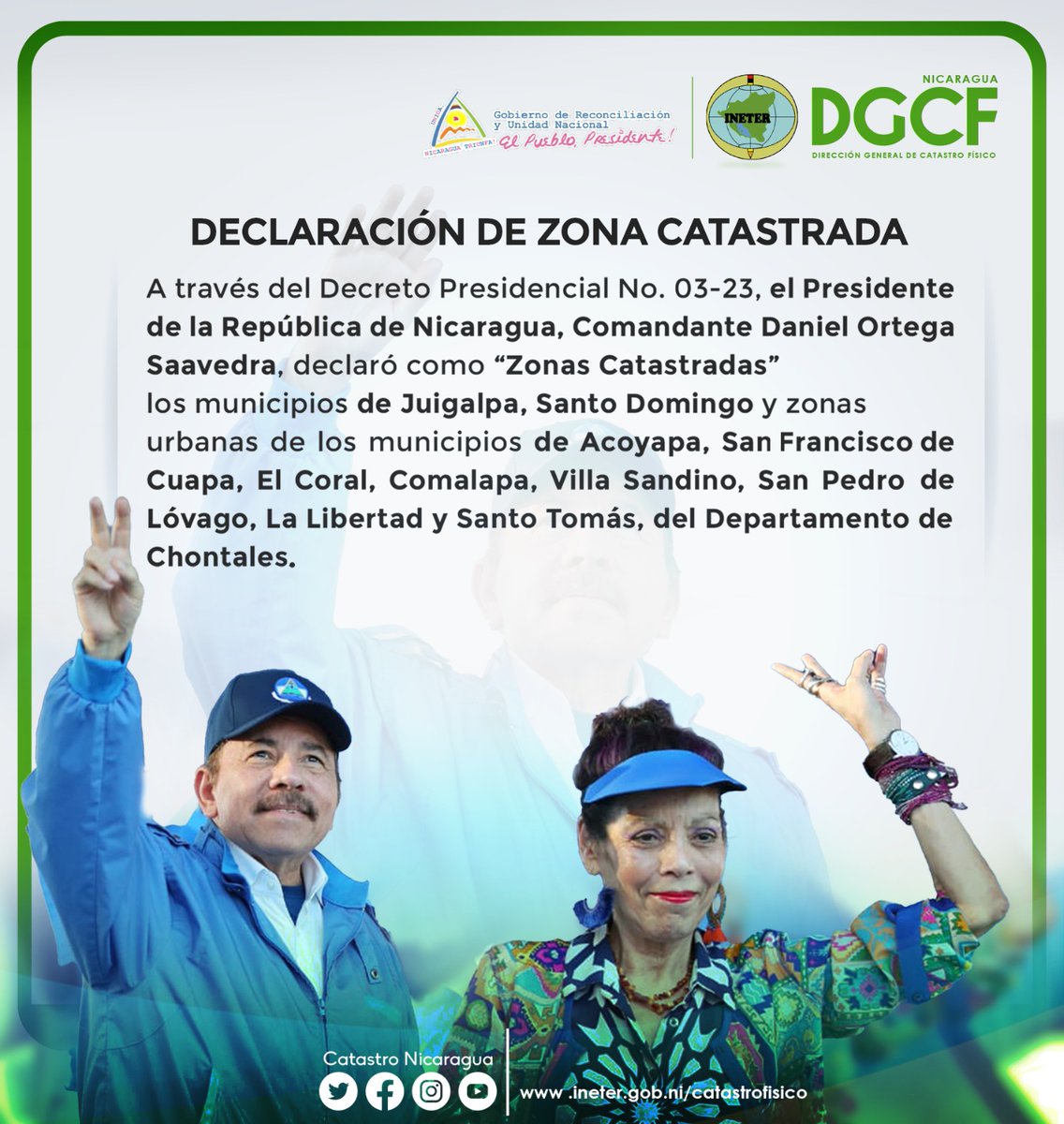 #Nicaragua Como resultado de los esfuerzos realizados por nuestro GRUN, en materia de ampliación de la cobertura catastral, cumpliendo así con el principio constitucional de dar seguridad jurídica en la tenencia de la tierra. #CatastroNicaragua #NicaraguaTriunfa