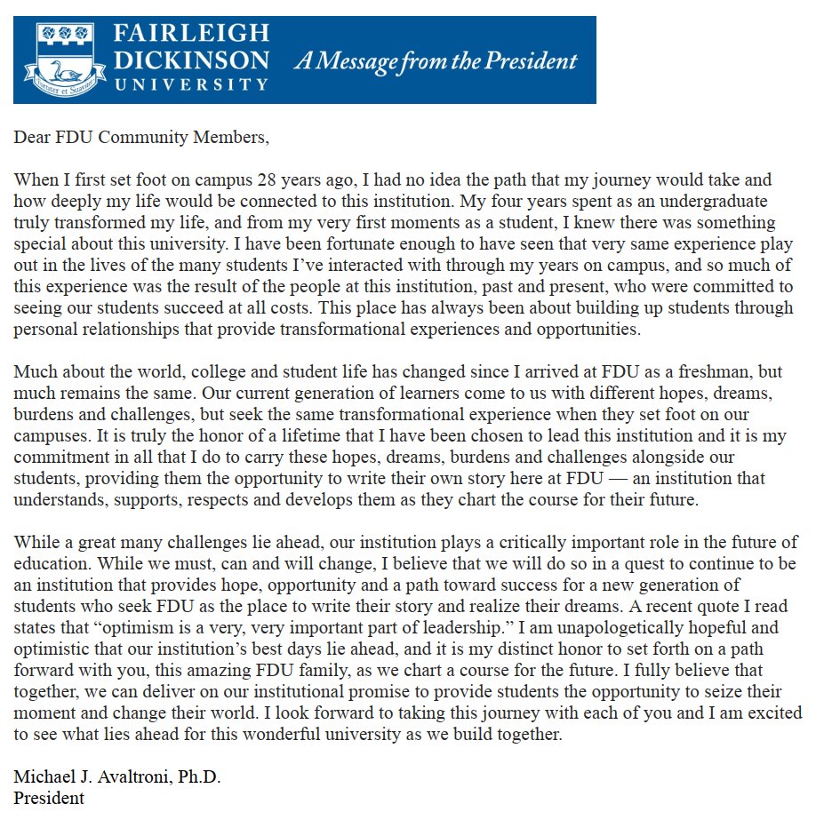 Michael Avaltroni, FDU President tweet media