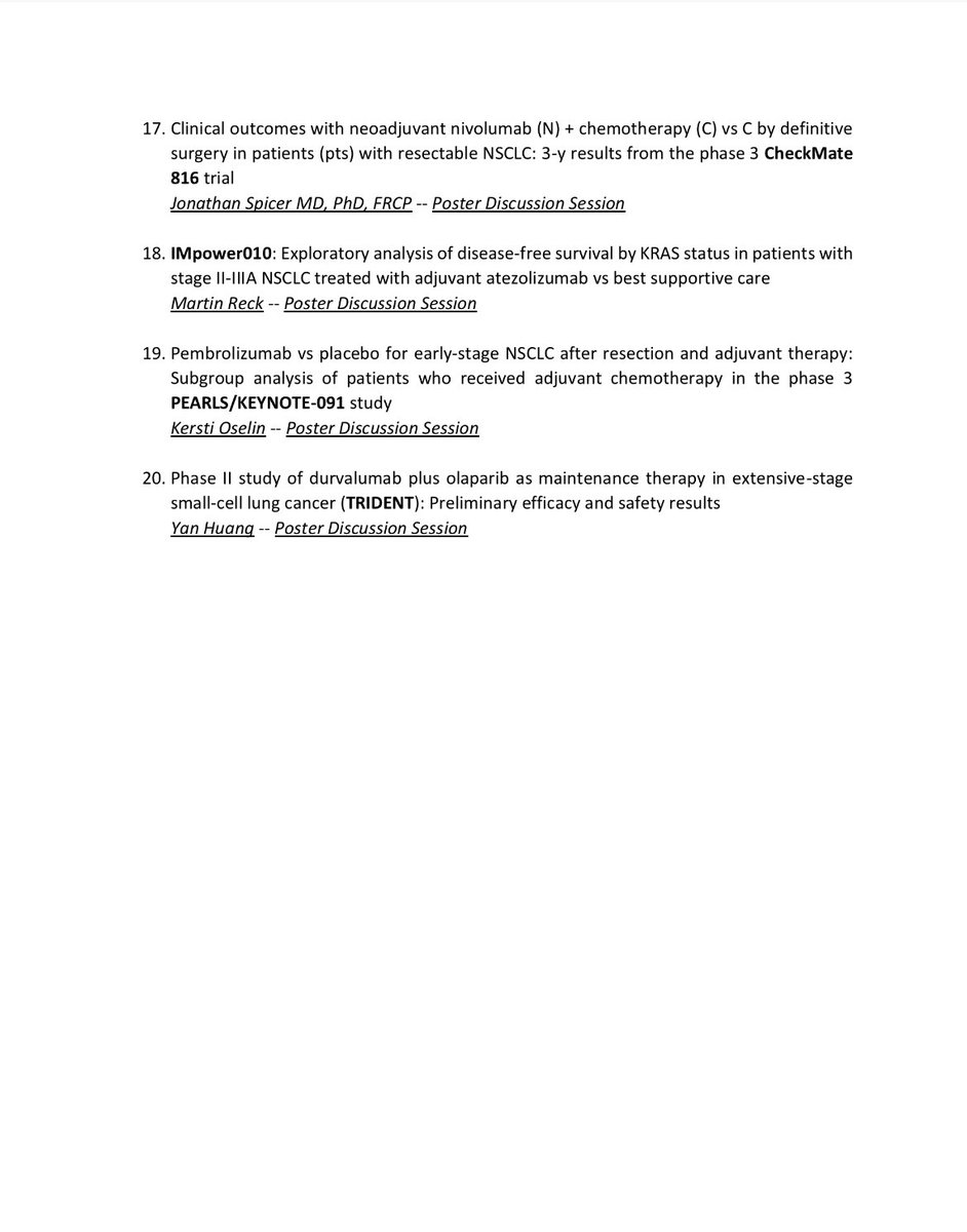 🚨Top 20 Thoracic presentations to watch for in #ASCO23 #lcsm @OncoAlert @ASCO @IMG_Oncologists @HemOncFellows @OncBrothers