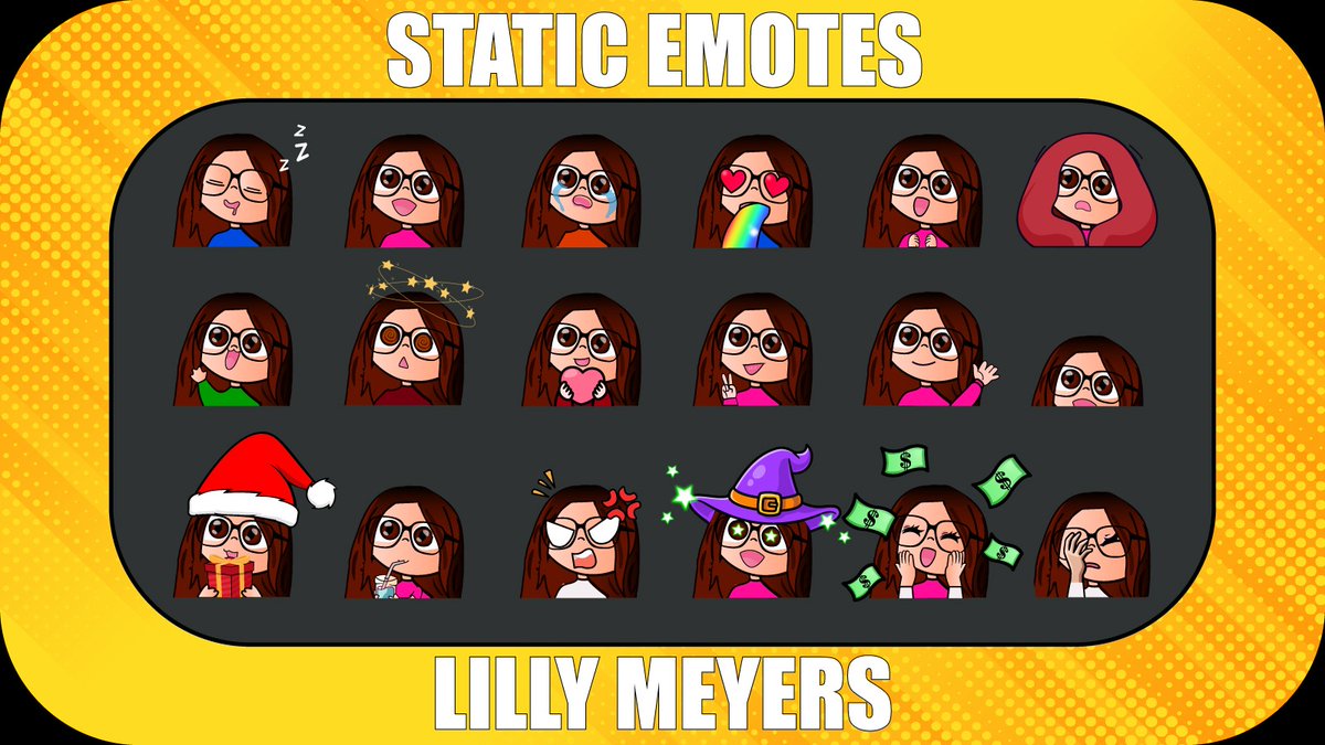 LillymeyersLily's tweet image. Let's welcome to my new portfolio😍 emotes delivered to my client @xkyliesaurusx ❤️ If y'all need and looking for a logo, banner, header, thumbnail, vtuber, emotes, sub badges, overlay, Kick stream or twitch package, revamp, gfx, graphic design, intro, or anything just HMU 🥰📩