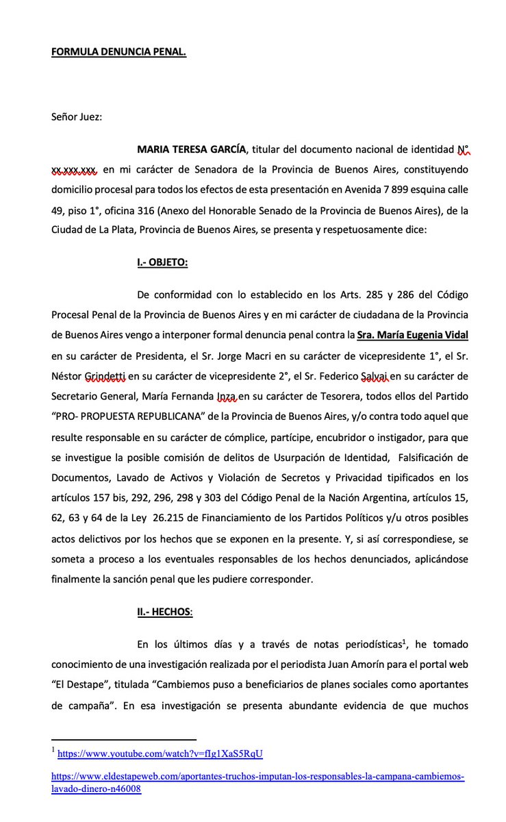 TereGarciaOK's tweet photo. En 2018 presente una denuncia penal contra @mariuvidal para que se investigue la posible comisión de delitos de USURPACIÓN DE IDENTIDAD, FALSIFICACIÓN DE DOCUMENTOS, LAVADO DE ACTIVOS Y VIOLACIÓN DE SECRETOS Y PRIVACIDAD. https://t.co/lc0fkJ8E6e
