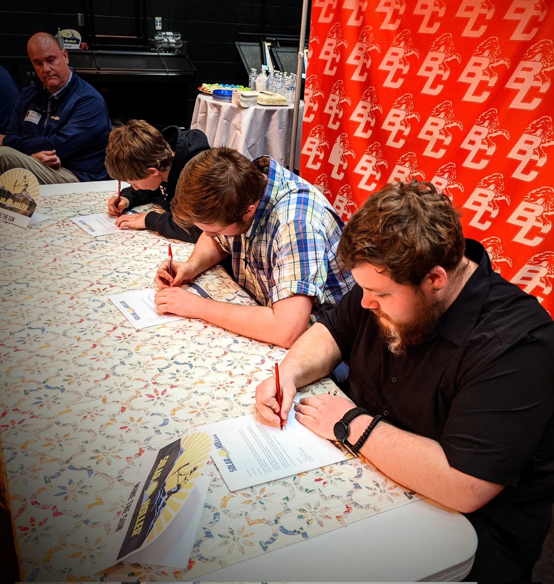 JAGkyBCHS's tweet photo. Signing Day with @solarholler and our own Skyeler, Mason, and Jake who will begin paid summer internships with this awesome Appalachian owned and based energy initiative! @BoydCountyHigh #jagky https://t.co/jmlyL3uLob
