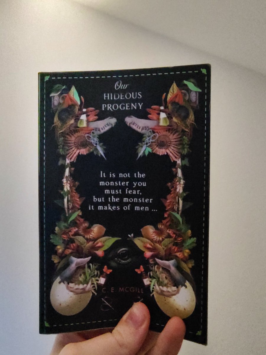 FirebirdsBooks's tweet photo. I just finished reading #OurHideousProgeny by @C_E_McGill and what a read it was! I'll try and get a proper review up on the blog soon, but for now I'll say that it's definitely one to pick up if you want a queer, rebellious, "Frankenstein but with dinosaurs" story! https://t.co/PKDsYjLMIV