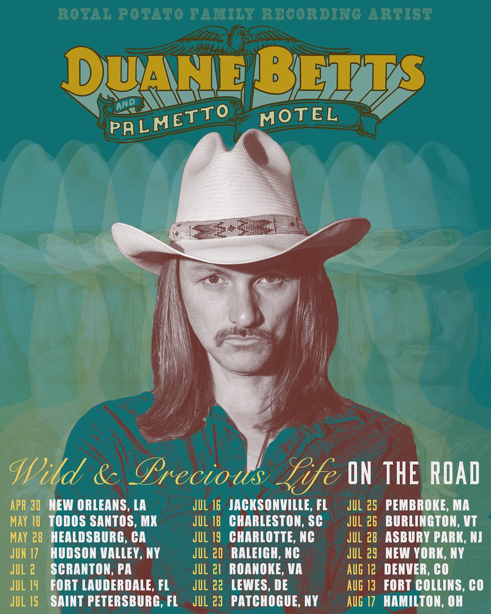 MrDuaneBetts's tweet photo. Duane Betts &amp; Palmetto Motel hits the road in July! 
Dates &amp; tix at https://t.co/nvSq5Jy724
See y’all out on the road! 🌹 https://t.co/EvS3k5xNVT