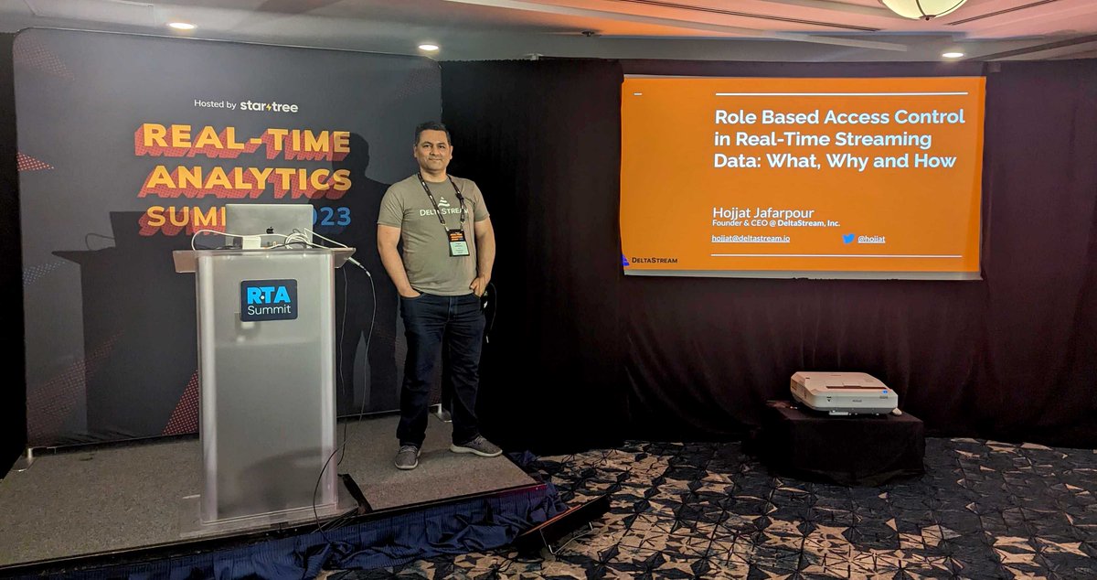 DeltaStreamInc's tweet photo. We're still here for Day 2 of the #RTASummit 2023!
Our founder @Hojjat Jafarpour spoke yesterday on Role Based Access Control - did you get a chance to listen in?
#realtimeanalyticssummit #streamingdata #apacheflink #ksql #RBAC https://t.co/5qv9oj9yZf